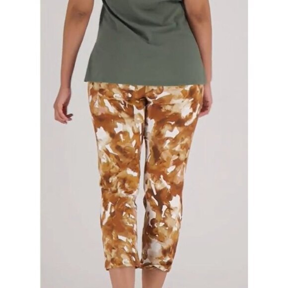 Susan Graver Weekend Petite Printed Slim Leg Crop Pants Womens 1X Spice Tan NEW - Picture 2 of 7